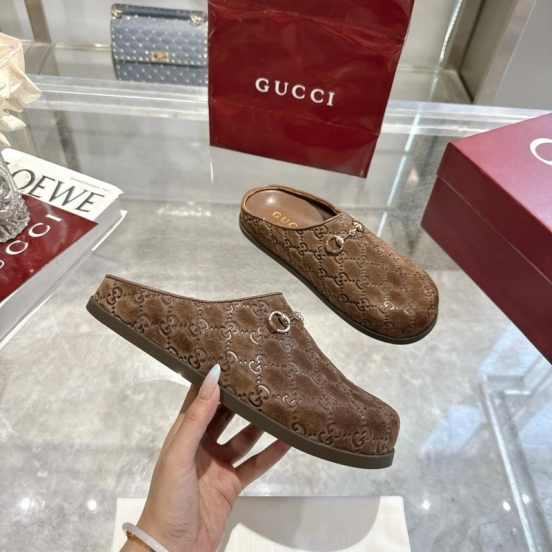 Gucci Leather GG Embossed Horsebit Mule Sandals - LY00240