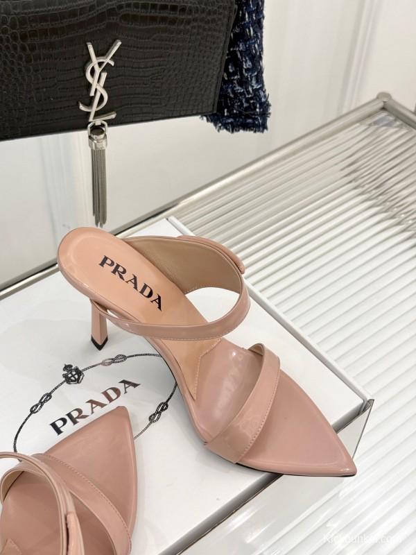 Prada Pointed Toe High Heel Sandals with Triangle Buckle - KFY00280