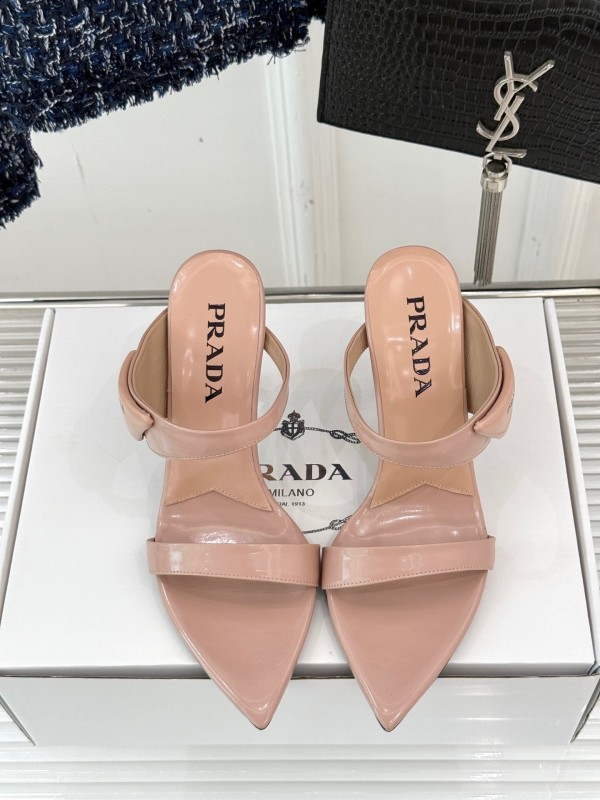Prada Pointed Toe High Heel Sandals with Triangle Buckle - KFY00280