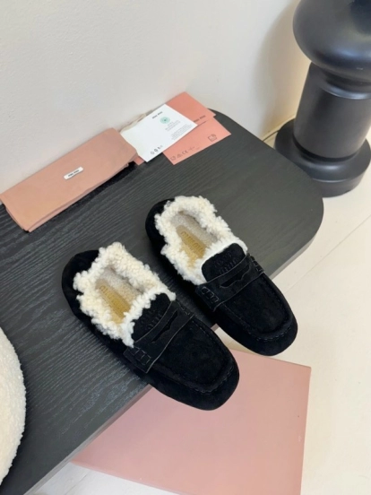 MIUMIU Thick Sole New British Style Wool Loafer Cotton Shoes - KFY00320