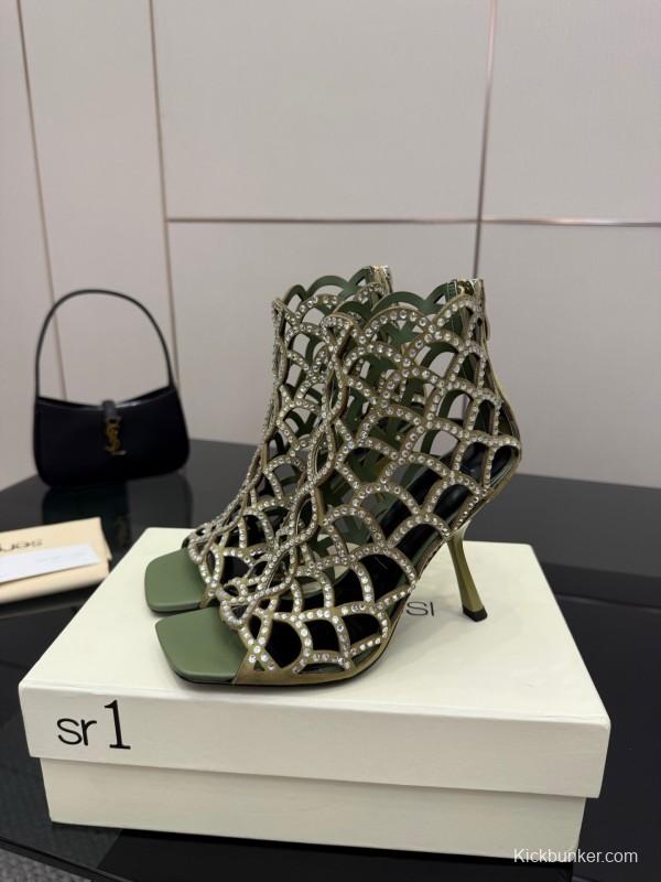 Sergio Rossi Mermaid Sandals 2025 SS Collection Elegant Fishnet High Heels - KFY00470