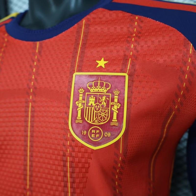 Player Version 2026 Spain Home Long Sleeve Red with Vertical Stripe Pattern Jersey