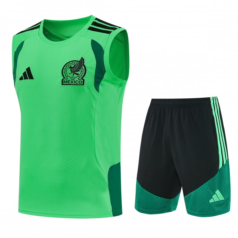 26/27  Mexico Green Sleeveless Training Vest + Black Shorts Set
