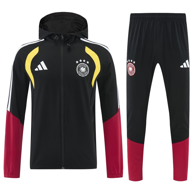 26/27 Germany Black Full Zipper Jacket Tracksuit + Long Pants