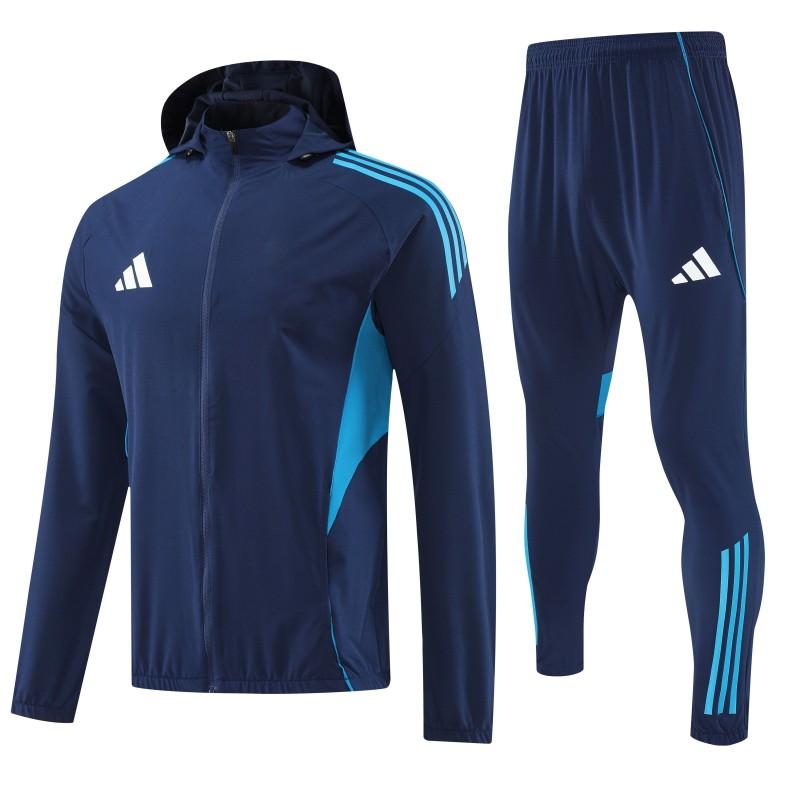 26/27 Adidas Navy Blue With White logo Full Zipper Hooded Jacket Tracksuit + Long Pants