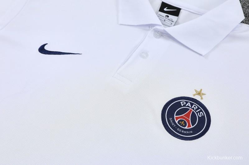 26/27  Paris White Polo Training Shirt +Navy Blue  Long Pants Tracksuit