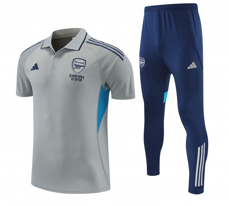 26/27   Arsenal Grey Polo Training Shirt + Long Pants Tracksuit