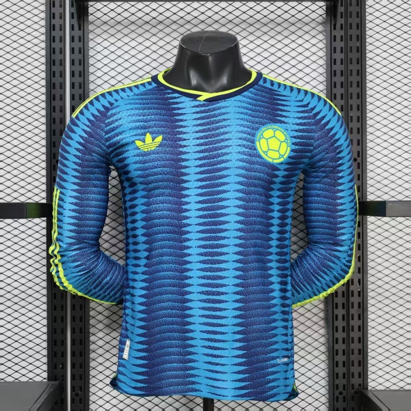 Player Version 2027 Colombia Away Blue with Wave Jacquard Pattern Long Sleeve Jersey