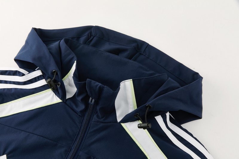 26/27 Real Madrid Navy Blue Full Zipper Hooded Windbreaker Tracksuit + Long Pants