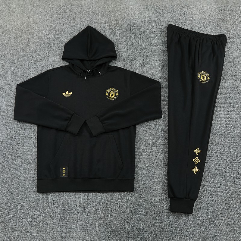 26/27 Manchester United Black Pullover Hooded Tracksuit + Long Pants