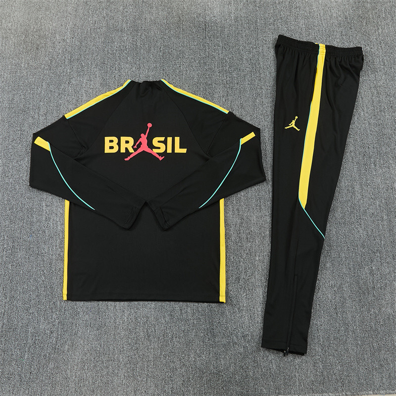 2026 Brazil Black & Yellow Half Zipper Jacket Tracksuit + Long Pants
