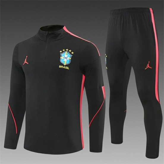 26/27 Brazil Black & Red Half Zipper Jacket Tracksuit + Long Pants