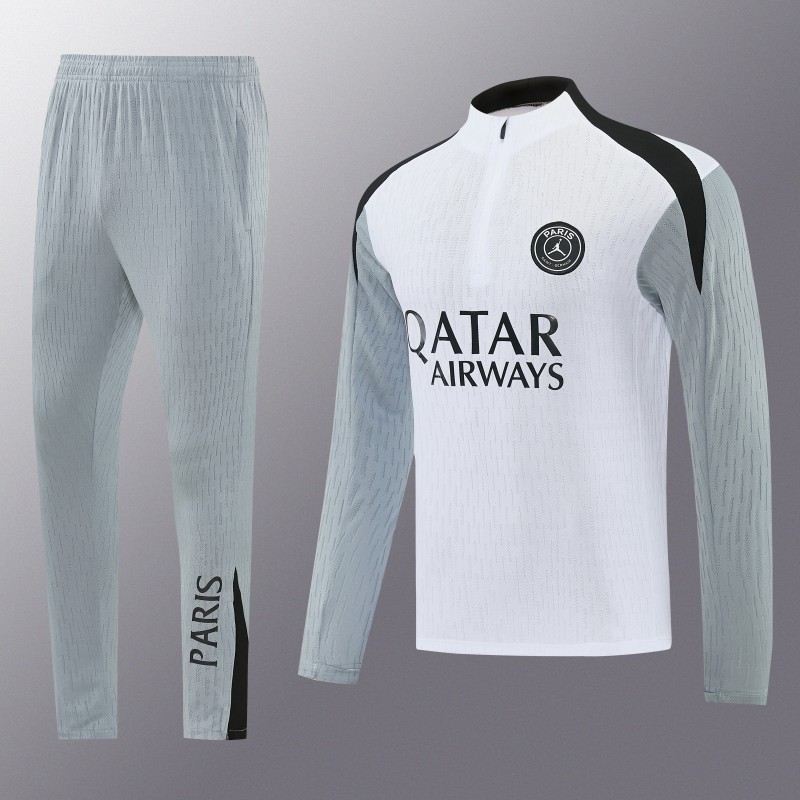 2026/27 Paris Saint-Germain White  Half Zipper Jacket Tracksuit + Light Grey Long Pants