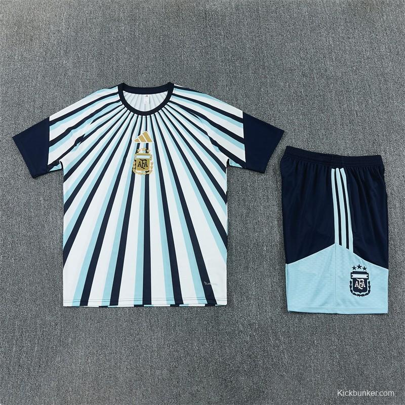 2026 Argentina White & Light Blue Radial Stripe Short Sleeve+Soccer Shorts