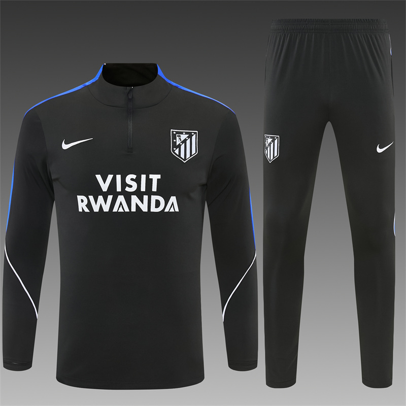 2026 Atletico Madrid Black Half Zipper Jacket Tracksuit + Long Pants