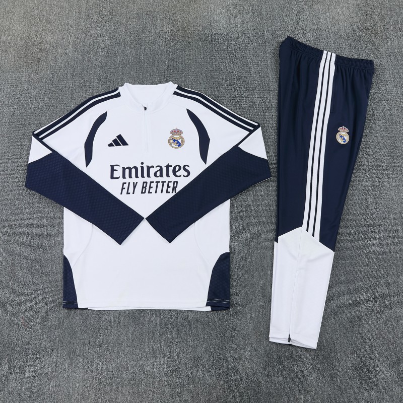 26/27 Real Madrid  White  Half Zipper Jacket Tracksuit + Long Pants