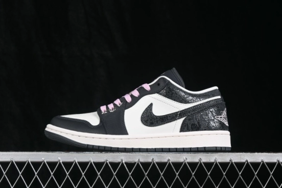 Nike Air Jordan 1 Low Retro Basketball Shoes with Cracked Leather Accents - II0595-001