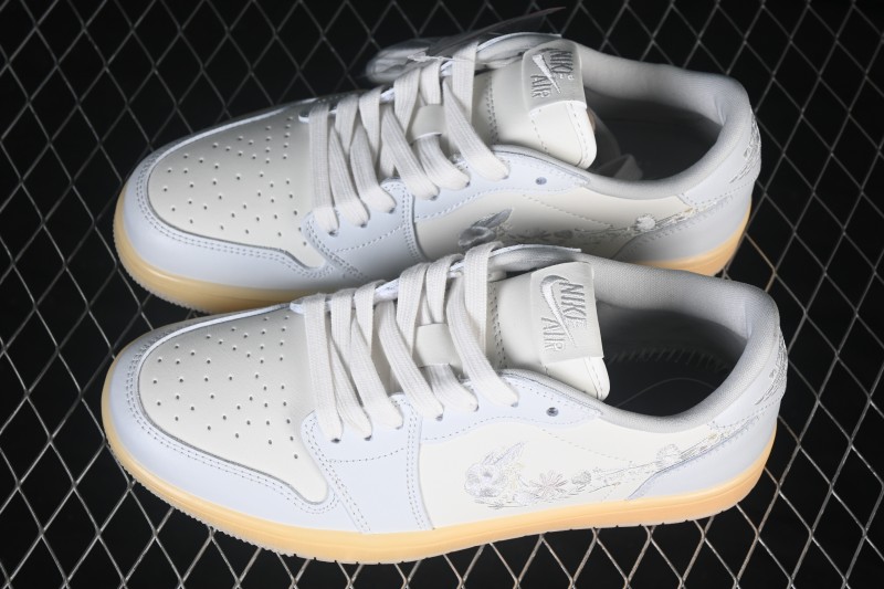 Nike Air Jordan 1 Low Floral Swoosh Embroidery Casual Board Shoes - IF4391-100
