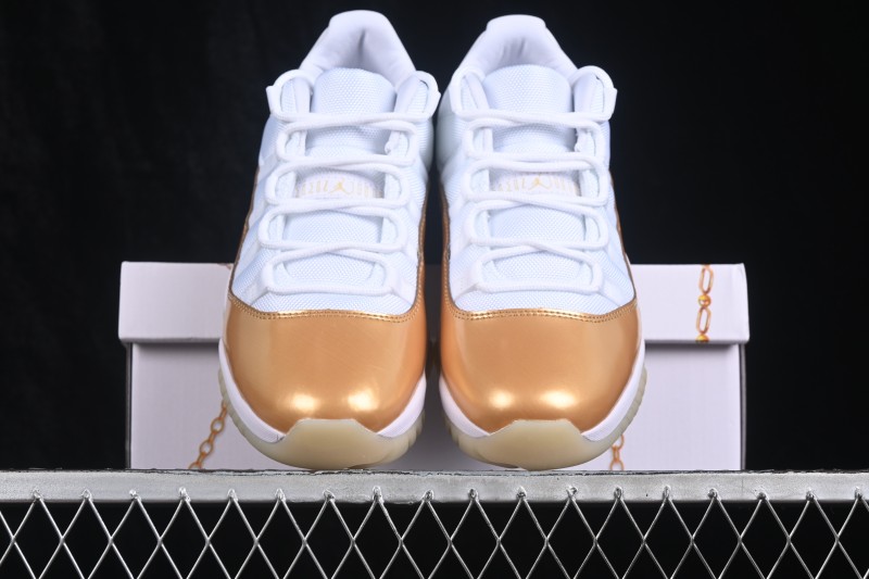 Nike Air Jordan 11 Low Retro Basketball Shoes with Metallic Gold Accents - AH7860-102