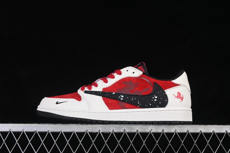 Nike Air Jordan 1 Low OG SP Travis Scott x Fragment Design Casual Skateboarding Shoes White Red Splatter - DZ2688-118