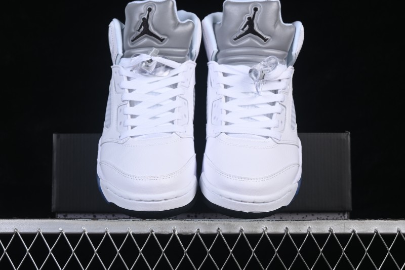 Nike Air Jordan 5 Retro Running Shoes with White Metallic Design and Visible Air Cushioning - HQ7978-103