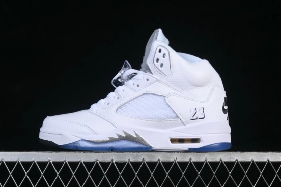 Nike Air Jordan 5 Retro Running Shoes with White Metallic Design and Visible Air Cushioning - HQ7978-103