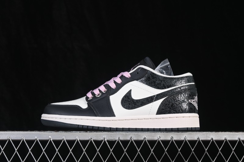Nike Air Jordan 1 Low Retro Basketball Shoes with Cracked Leather Design - II0595-001