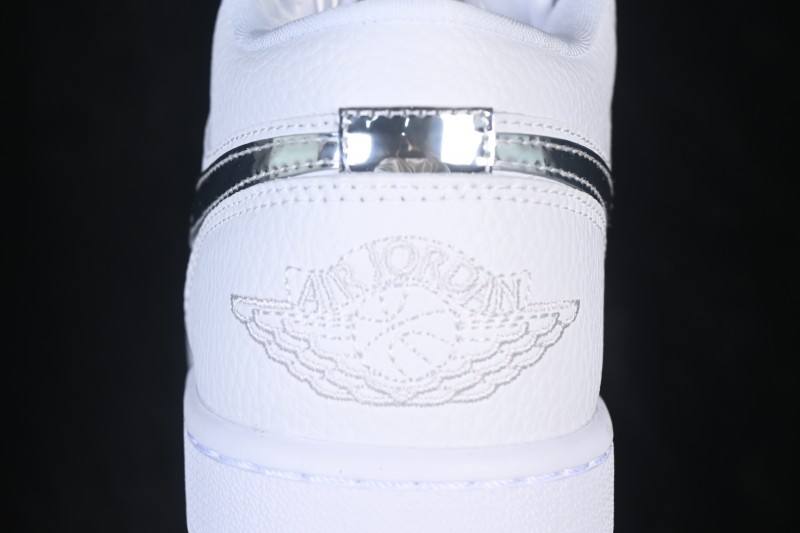 Nike Air Jordan 1 Low Retro Basketball Shoes with All-White Silver Swoosh - IQ9381-100
