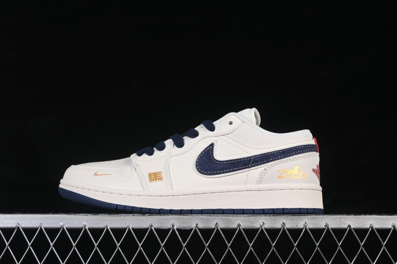 Nike Air Jordan 1 Low Retro Basketball Shoes in White and Midnight Navy - JP2026-121
