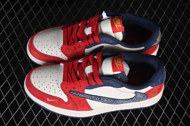 Nike Travis Scott x Fragment Design x Air Jordan 1 Low OG SP Casual Skateboarding Shoes with Reverse Swoosh Design - HG0026-020