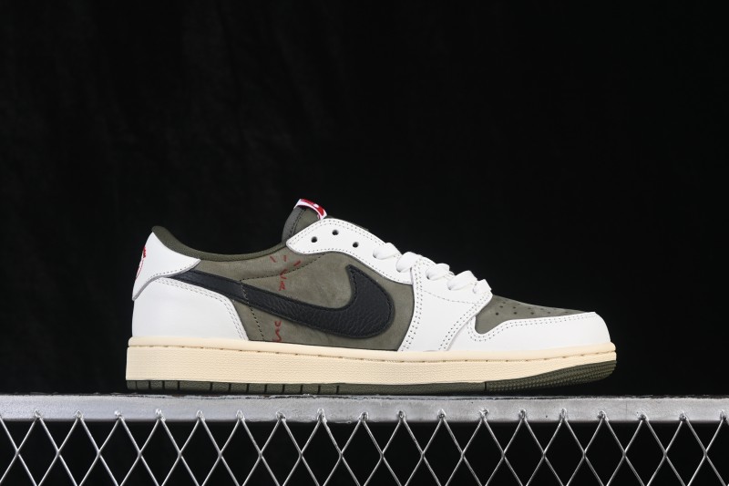Nike Air Jordan 1 Low OG Travis Scott Reverse Swoosh Premium Leather Sneakers - DM7866-200