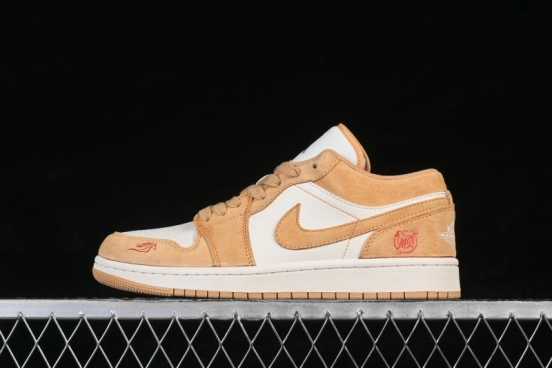 Nike Air Jordan 1 Low Retro Basketball Shoes with Premium Brown Suede and Year of the Horse Limited Edition Design - DX6259-600