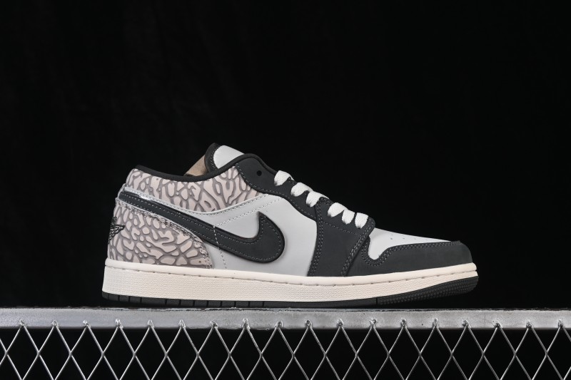 Nike Air Jordan 1 Low Retro Basketball Shoes with Cracked Leather Design - IU2268-100