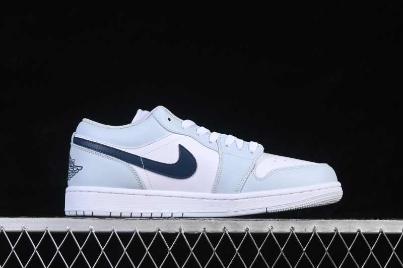 Nike Air Jordan 1 Low Retro Basketball Shoes with White Grey and Blue Accents - 553558-400