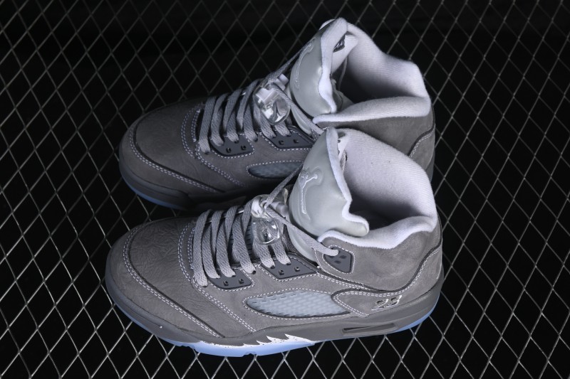 Nike Air Jordan 5 Retro Wolf Grey High-Top Basketball Shoes with Premium Leather Upper and Visible Air Cushioning - DD0587-002