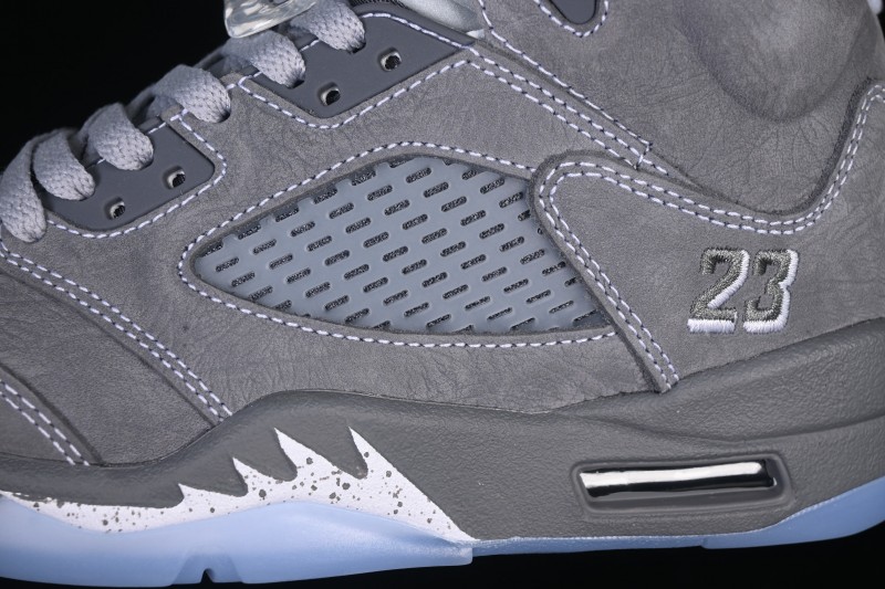Nike Air Jordan 5 Retro Wolf Grey High-Top Basketball Shoes with Premium Leather Upper and Visible Air Cushioning - DD0587-002