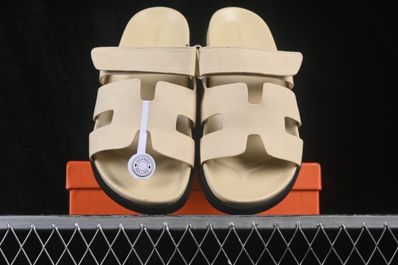 Hermes Chypre Flat Slide Sandals in Sand Color - AJE5