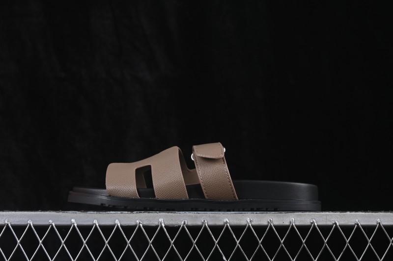 Hermes Chypre Flat Slide Sandals Elephant Gray
