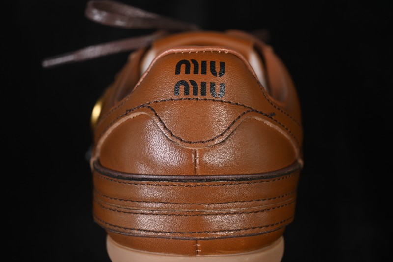 MiuMiu Gymnasium FW25 Calf Leather Buckle Lace-Up Low-Top Casual Shoes - Brown