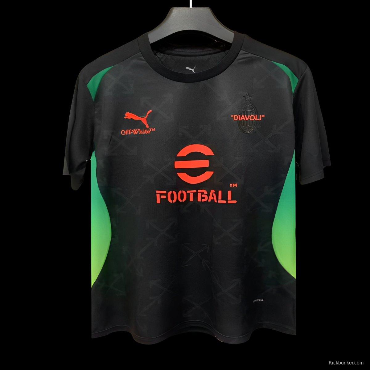 25/26 AC Milan x OFF-WHITE Pre-Match Black/Green Jersey