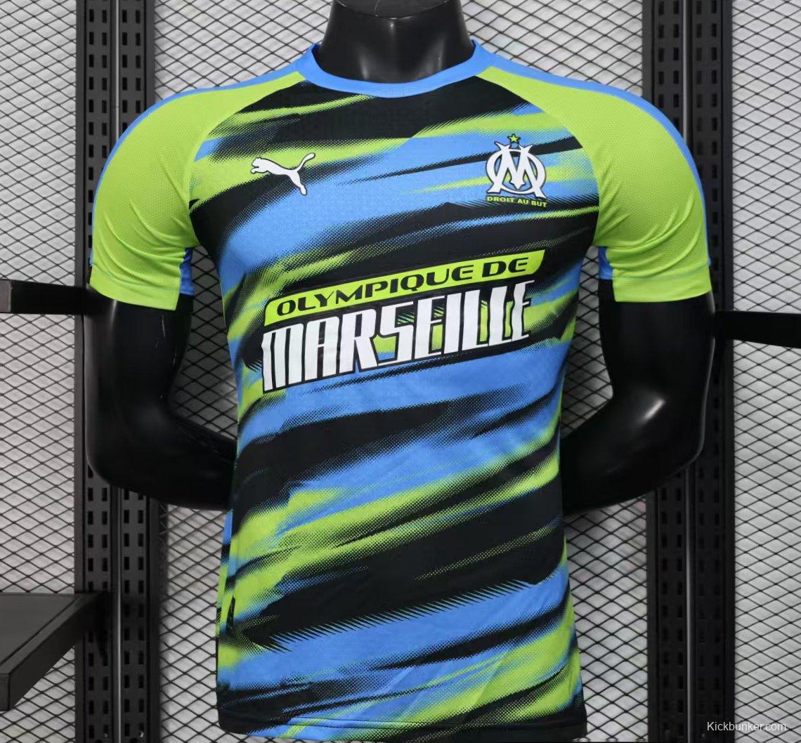 Player Version 25/26 Olympique de Marseille Neon Green Blue Black Gradient Stripe Jersey