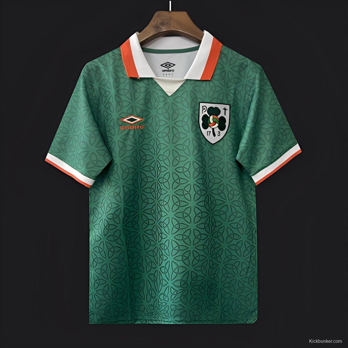 2025 Ireland Green with Celtic Knot Pattern and Orange Trim Jersey