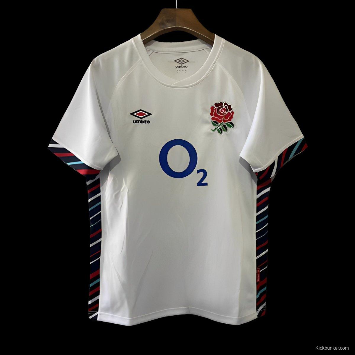 2025 England White with Diagonal Stripe Pattern Home Jersey