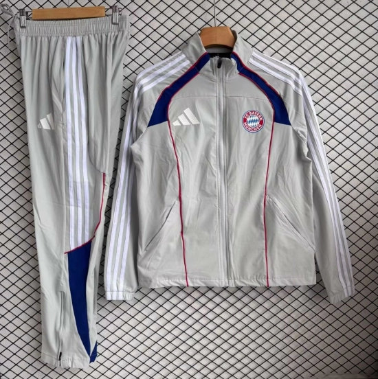 25/26 Bayern Munich Grey with Red Full zipper Jacket Tracksuit+ long pants