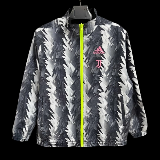 25/26 Juventus Grey with White Zigzag Pattern Full Zipper Windbreaker