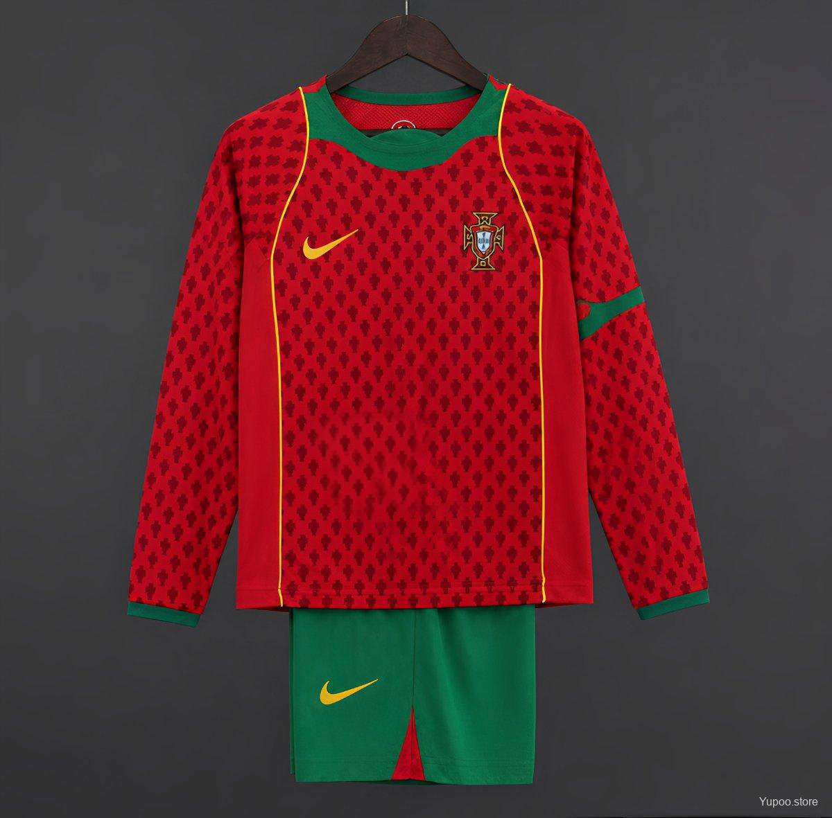 Retro 2004 Kids Portugal Home Long Sleeve Jersey