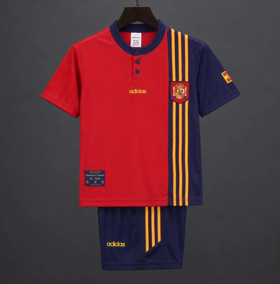 Retro 1996 Kids Spain Red & Navy Diagonal Split Home Jersey
