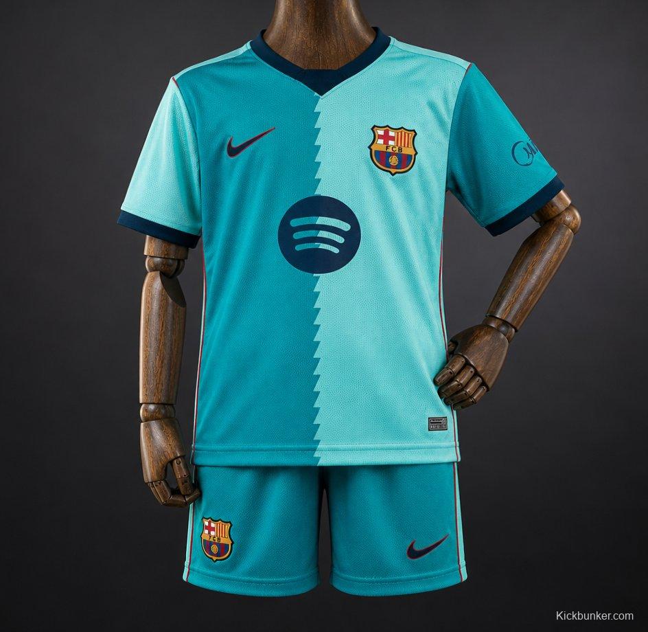 26/27 Kids  Barcelona Teal Third Jersey Kit