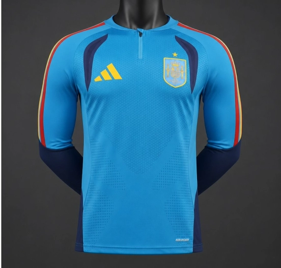 Player Version 2026 Spain Home Light Blue Long Sleeve Jersey